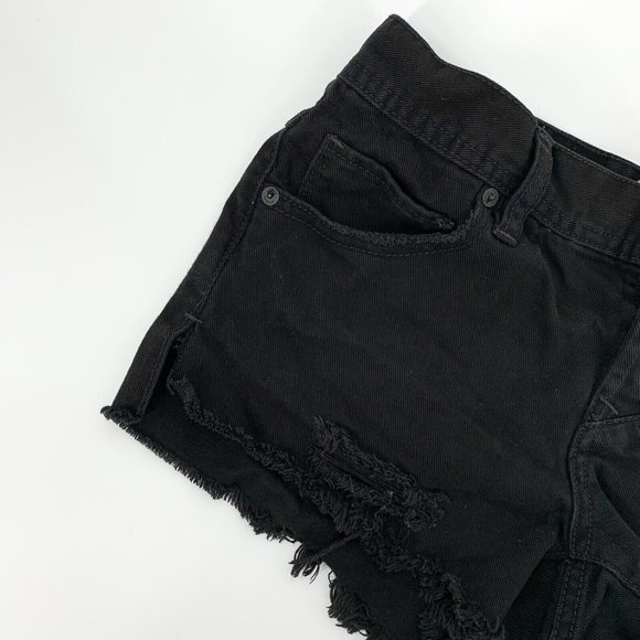 Free People Denim Shorts Sharkbite Black Button Fly Fray Hem Distress - Picture 7 of 10